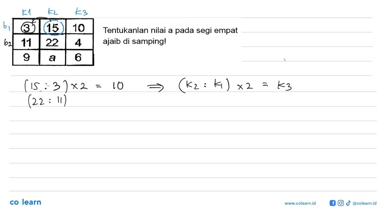 3 15 10 11 22 4 9 a 6 Tentukanlan nilai a pada segi empat