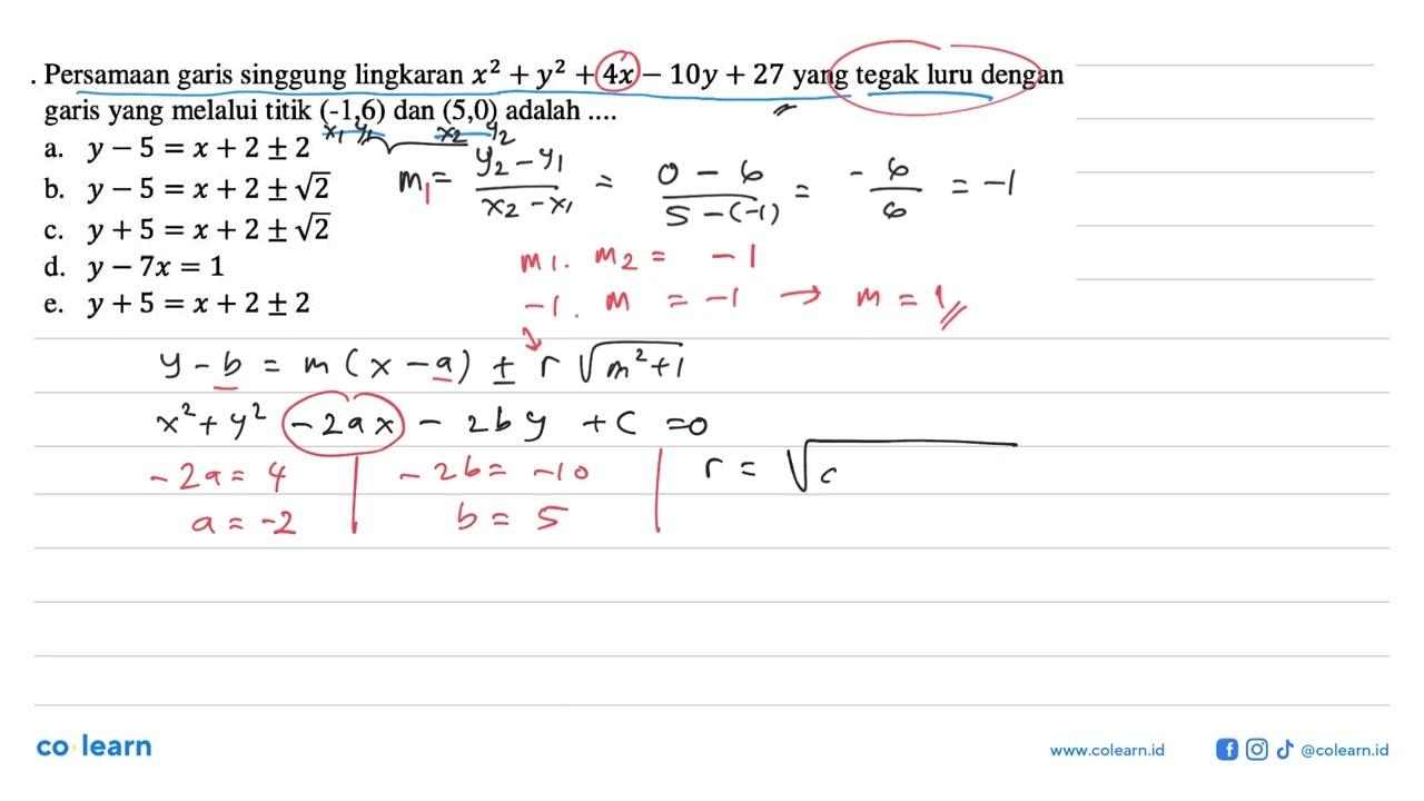 Persamaan garis singgung lingkaran x^2+y^2+4 x-10 y+27 yang