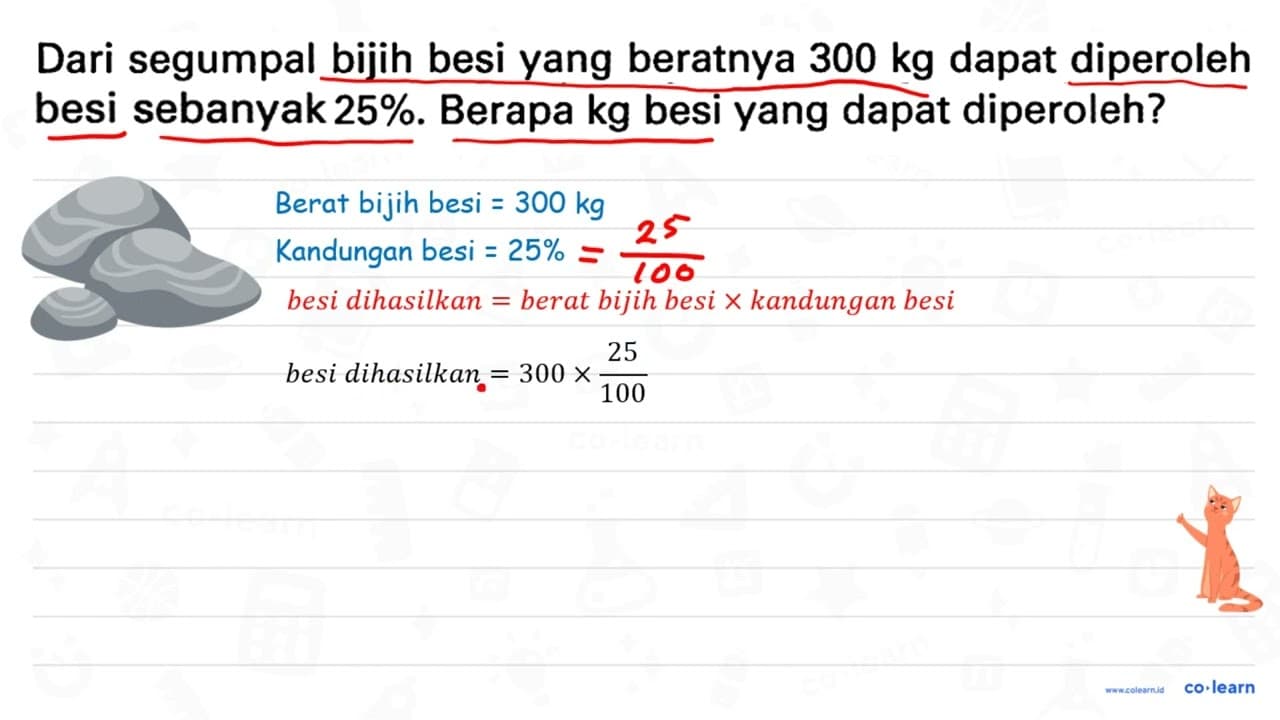 Dari segumpal bijih besi yang beratnya 300 kg dapat