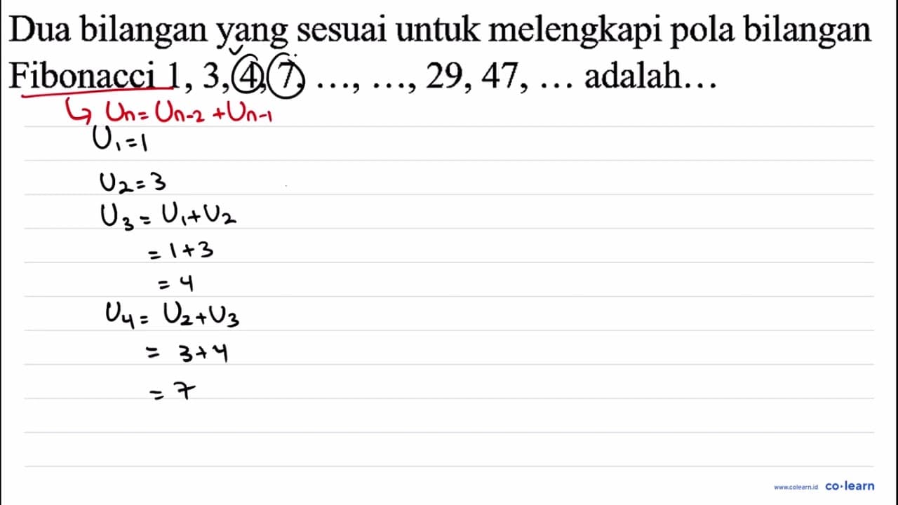 Dua bilangan yang sesuai untuk melengkapi pola bilangan