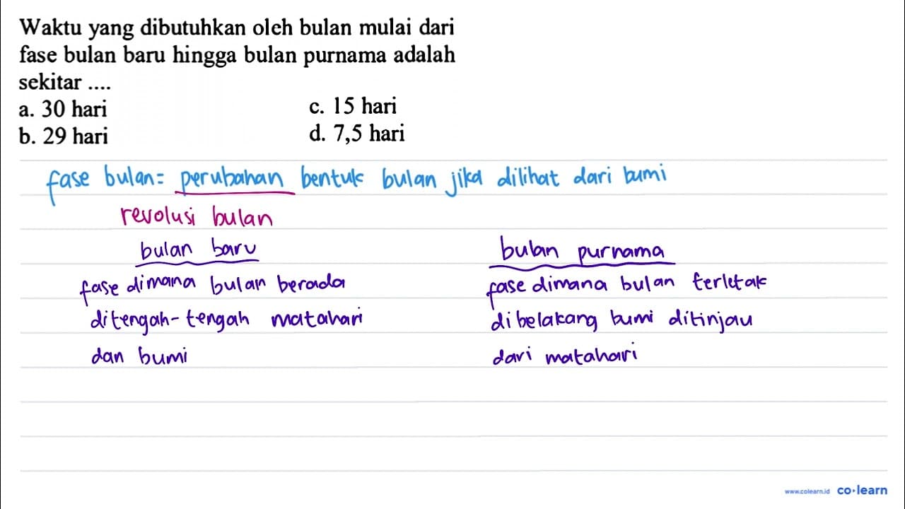 Waktu yang dibutuhkan oleh bulan mulai dari fase bulan baru