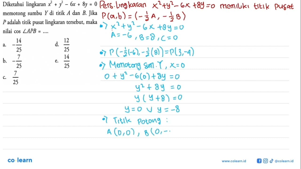 Diketahui lingkaran x^2+y^2-6 x+8 y=0 memotong sumbu Y di