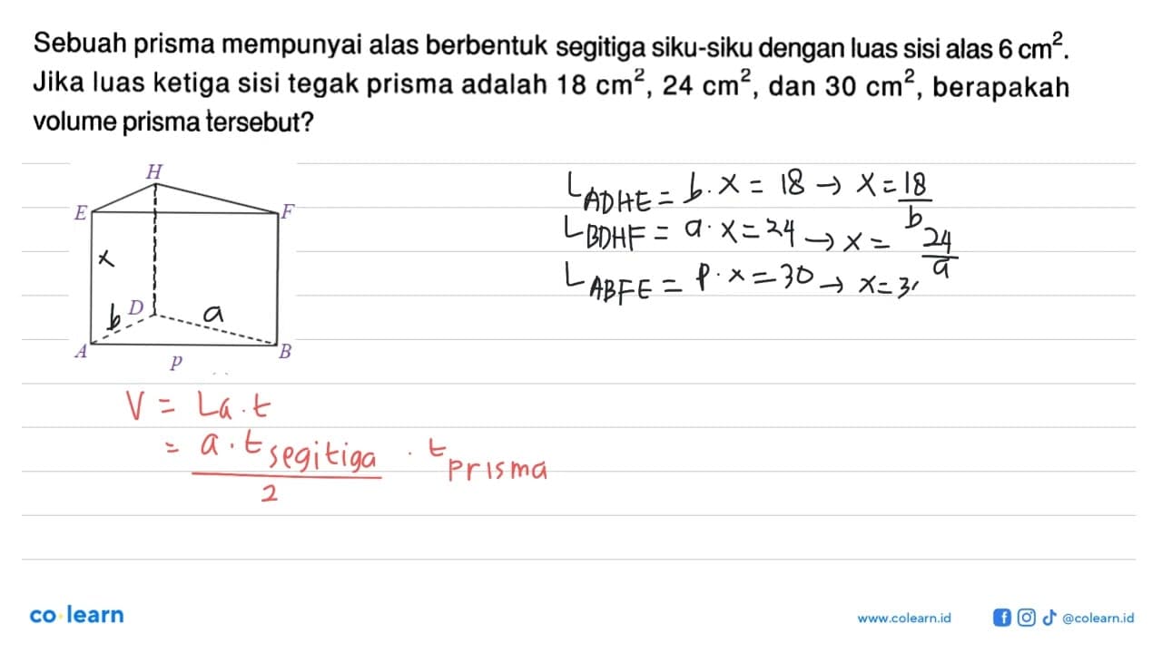 Sebuah prisma mempunyai alas berbentuk segitiga siku-siku