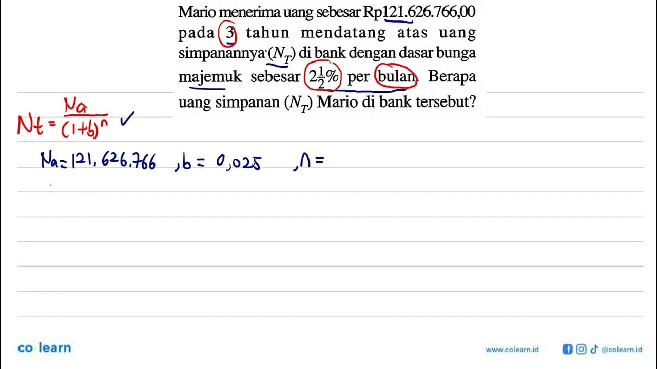 Mario menerima uang sebesar Rp121.626.766,00 pada 3 tahun