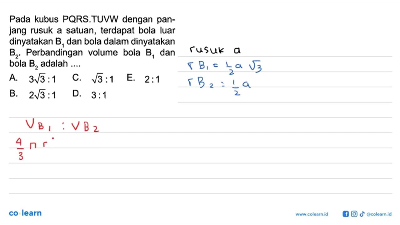 Pada kubus PQRS.TUVW dengan panjang rusuk a satuan,