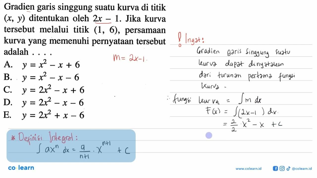 Gradien garis singgung suatu kurva di titik (x, y)