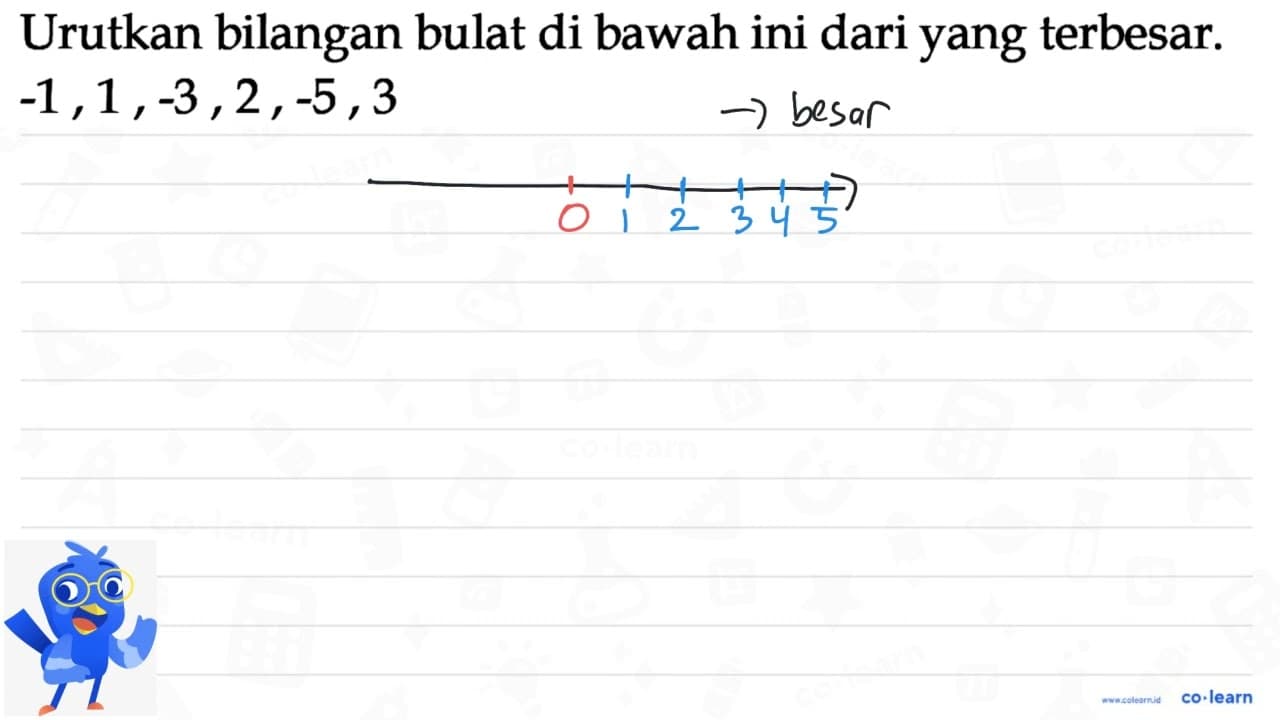 Urutkan bilangan bulat di bawah ini dari yang terbesar. -1,