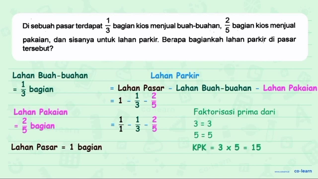 Di sebuah pasar terdapat 1/3 bagian kios menjual