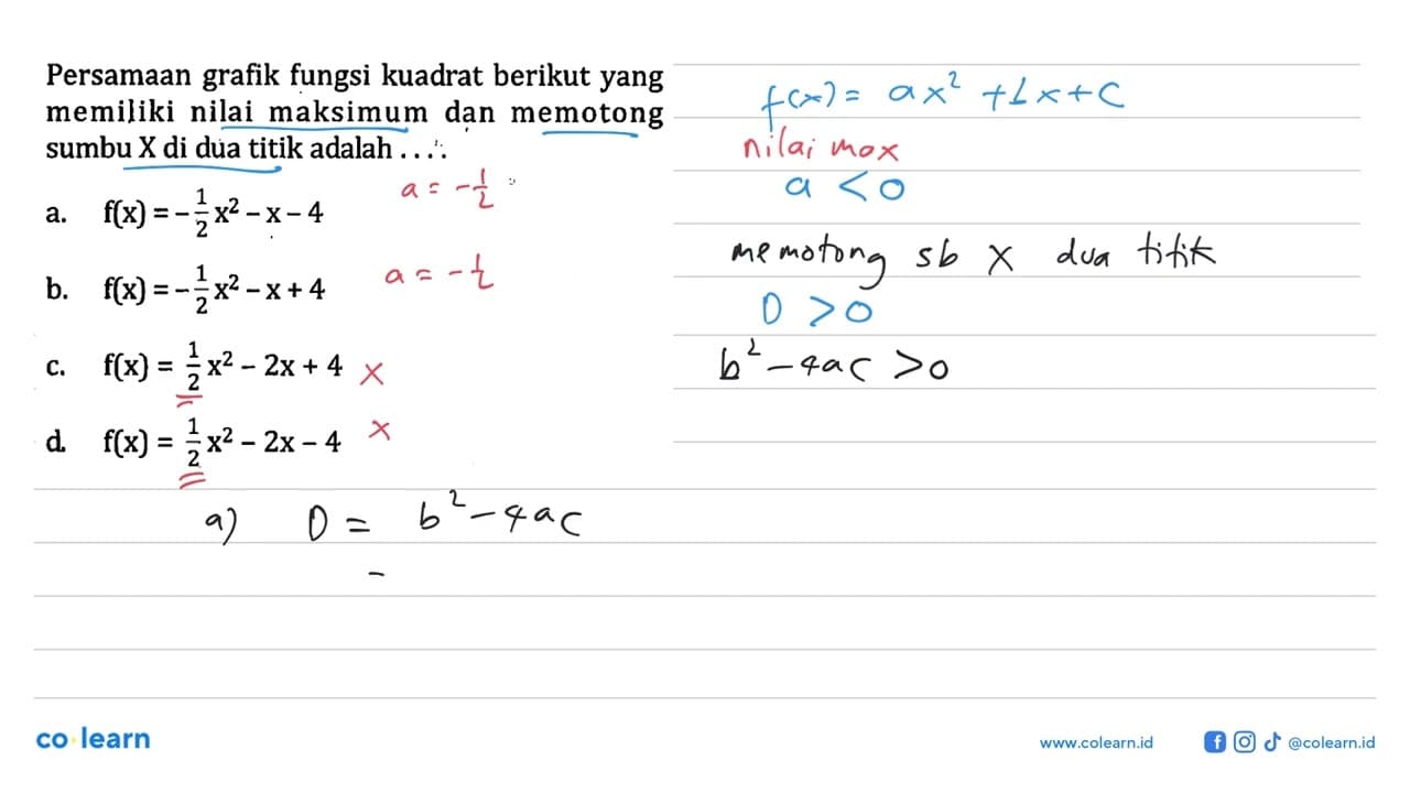 Persamaan grafik fungsi kuadrat berikut yang memiliki nilai