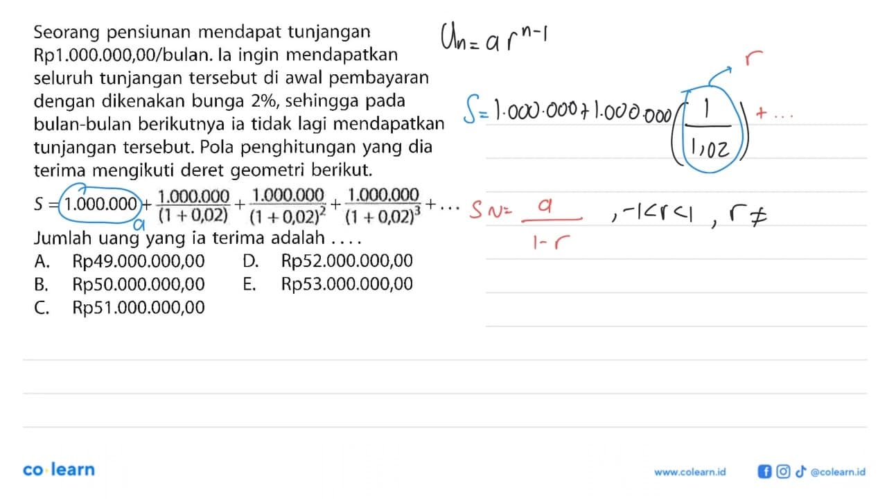 Seorang pensiunan mendapat tunjangan Rp 1.000.000,00/bulan.