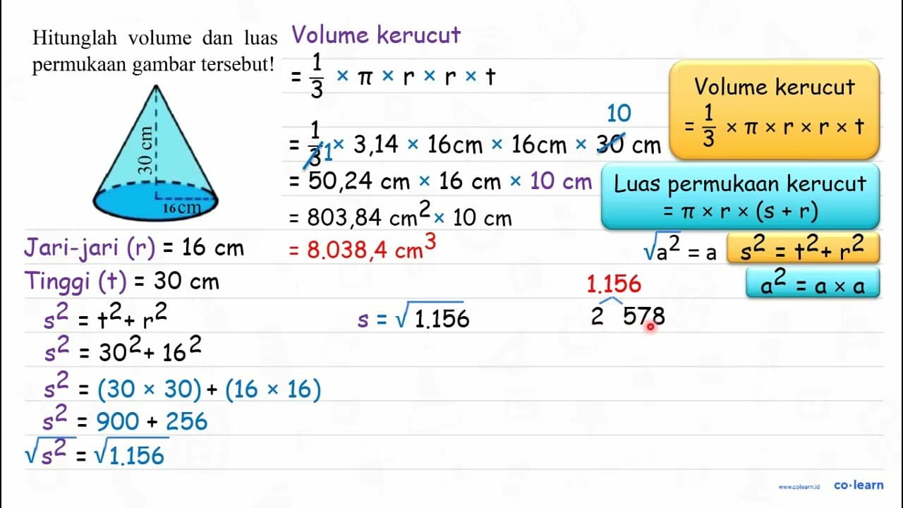 Hitunglah volume dan luas permukaan gambar tersebut!