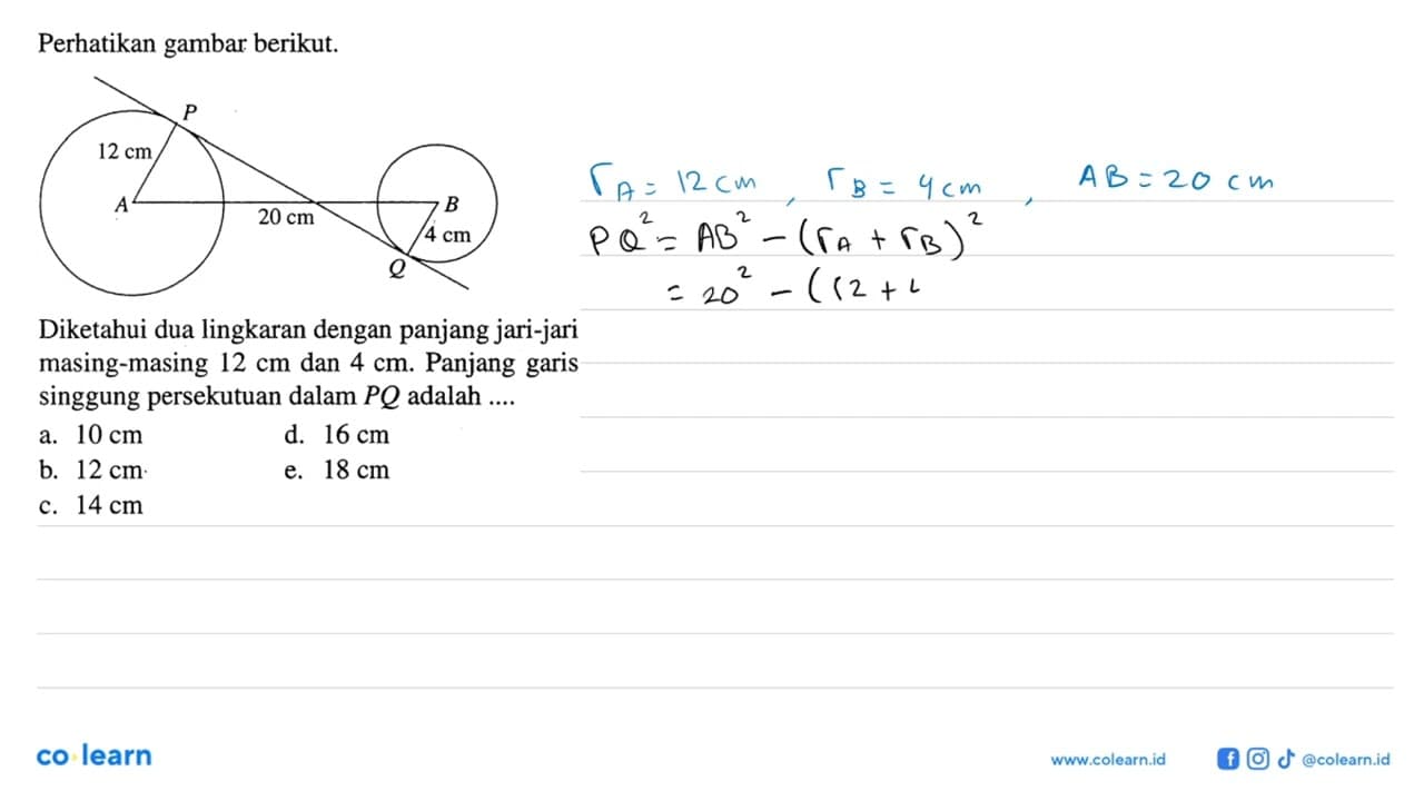 Perhatikan gambar berikut. P 12 cm A 20 cm B 4 cmDiketahui