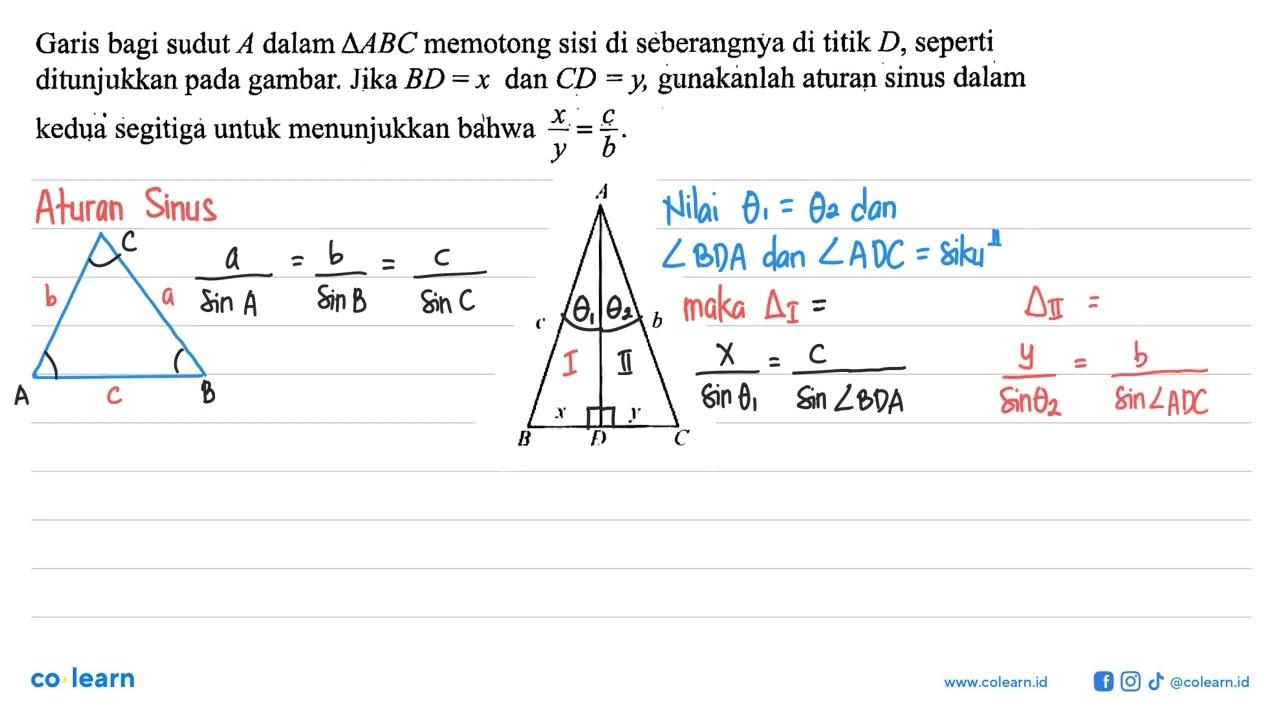 Garis bagi sudut A dalam segitiga ABC memotong sisi di