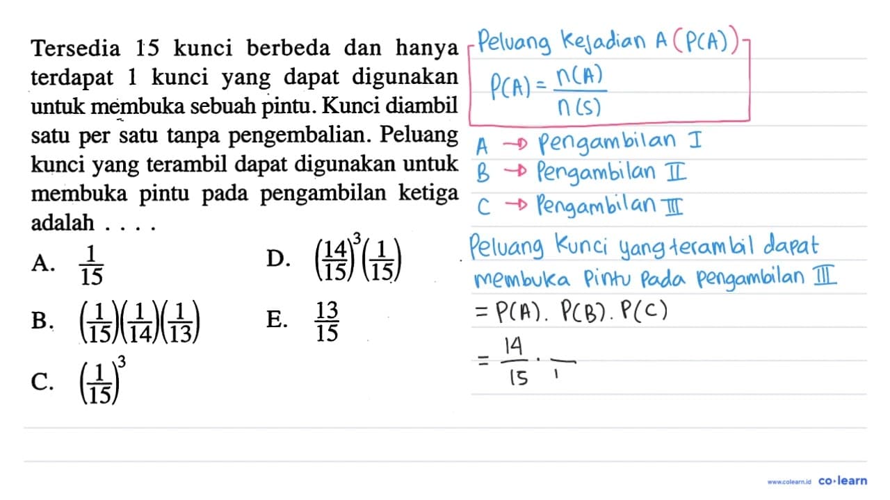 Tersedia 15 kunci berbeda dan hanya terdapat 1 kunci yang