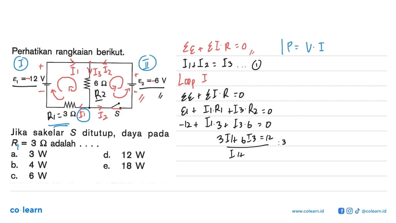 Perhatikan rangkaian berikut. epsilon 1=12 V 6 Ohm epsilon