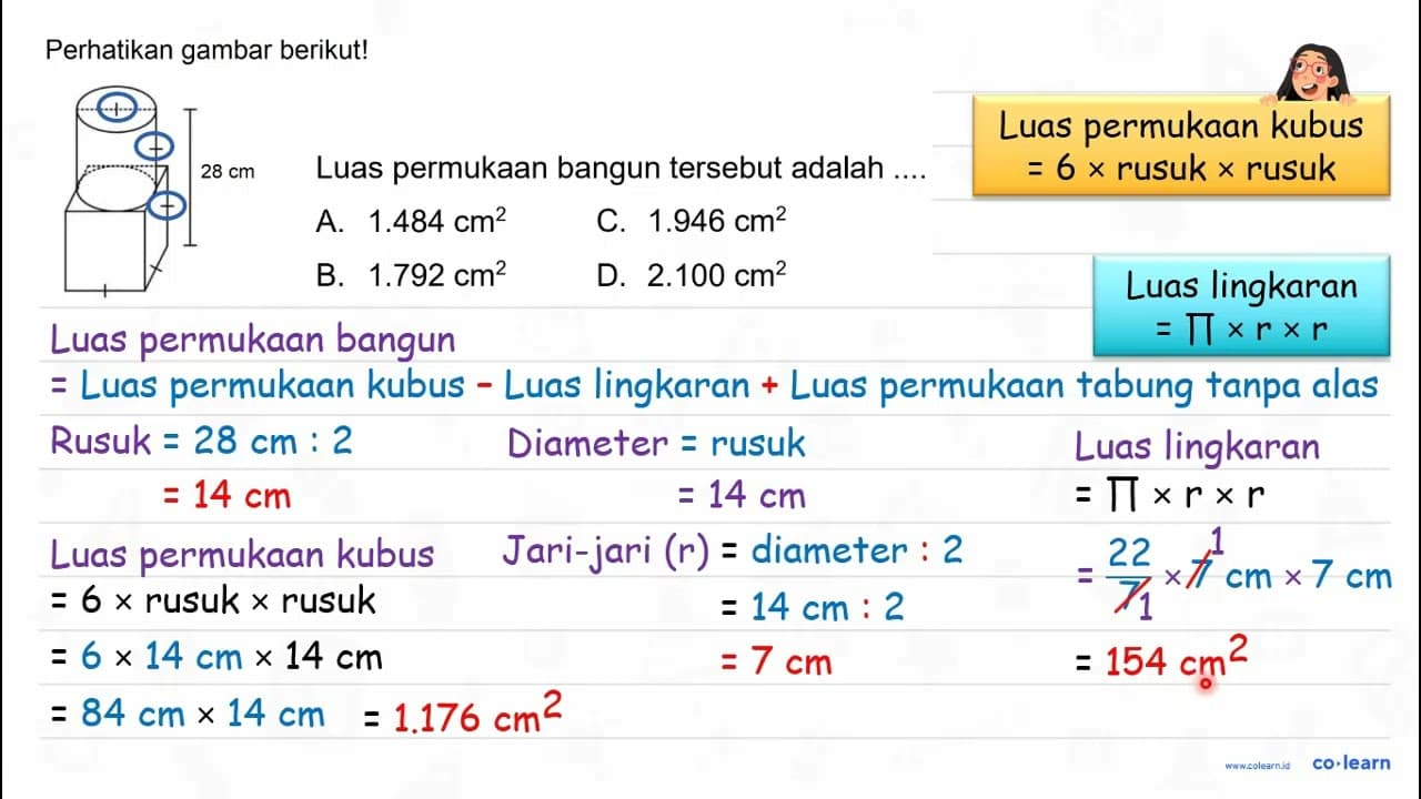 Perhatikan gambar berikut! 28 cm Luas permukaan bangun