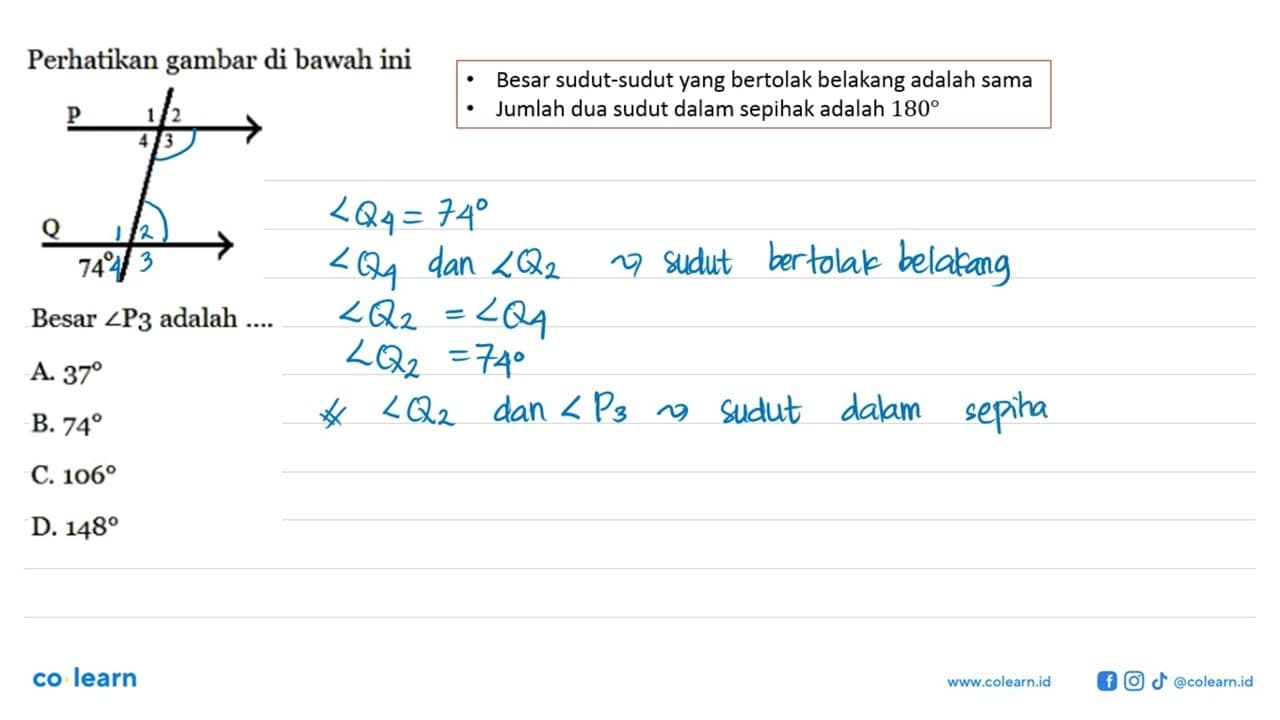 Perhatikan gambar di bawahiniBesar sudut P3 adalah ....