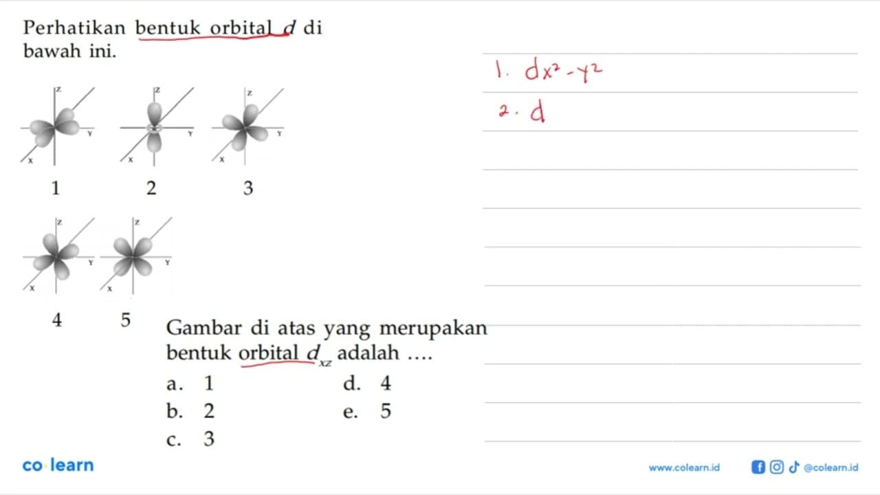 Perhatikan bentuk orbital d di bawah ini. Gambar di atas