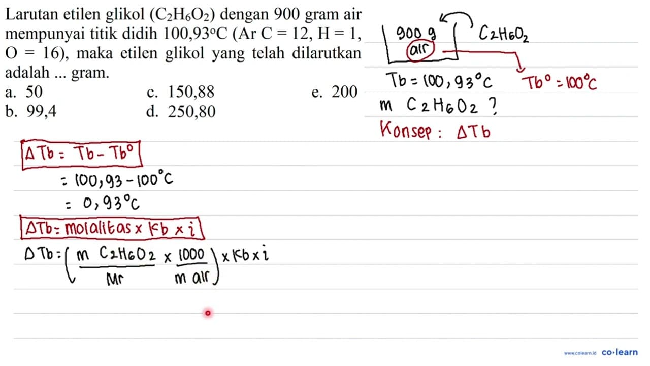 Larutan etilen glikol (C2H6O2) dengan 900 gram air