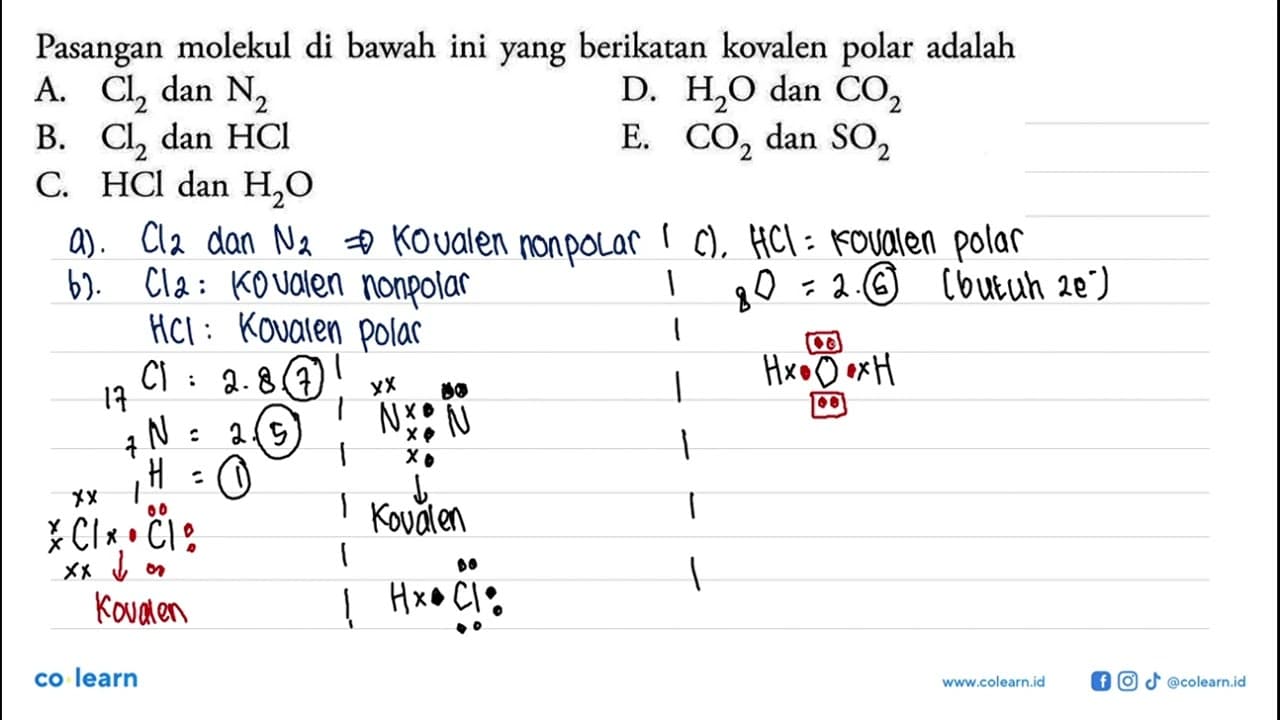 Pasangan molekul di bawah ini yang berikatan kovalen polar