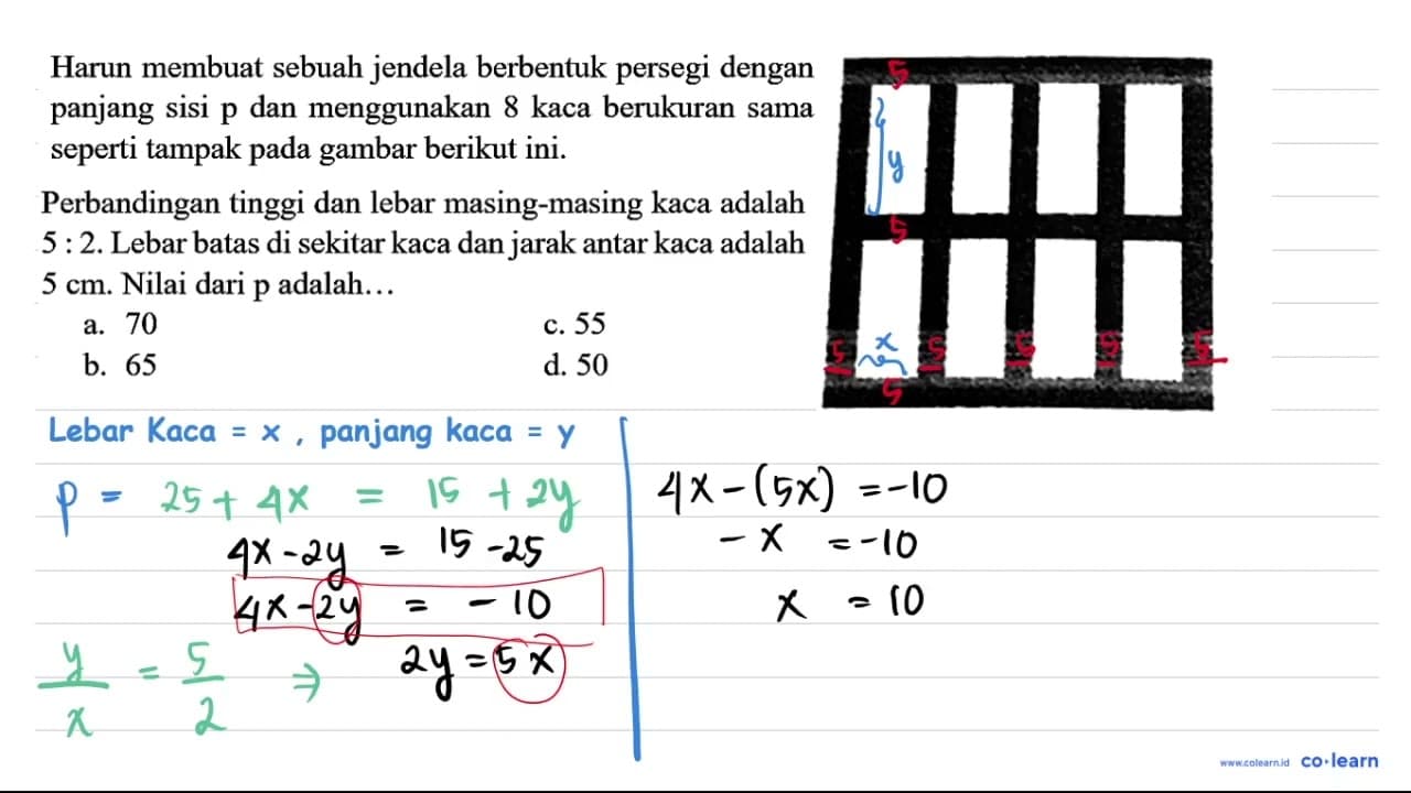 Harun membuat sebuah jendela berbentuk persegi dengan