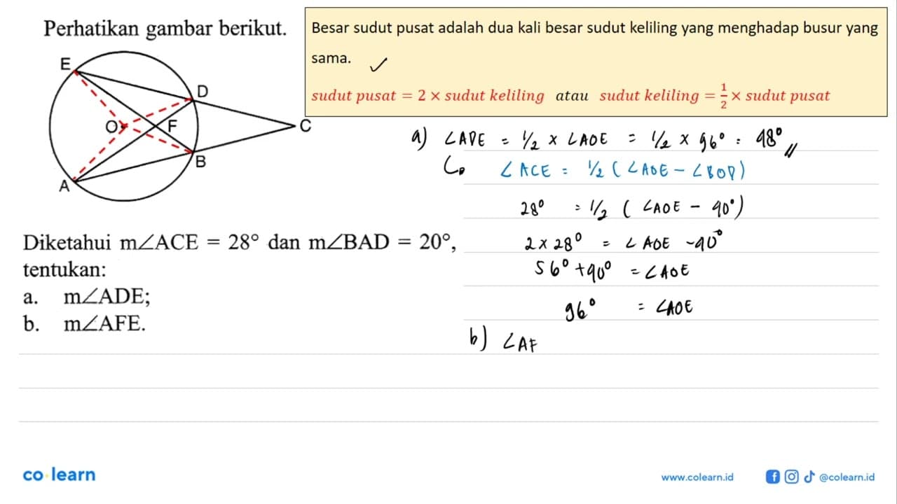 Perhatikan gambar berikut. Diketahui m sudut ACE=28 dan m