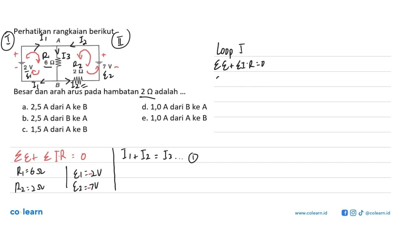 Perhatikan rangkaian berikut A B 2 V 6 Ohm 2 Ohm 7 V Besar