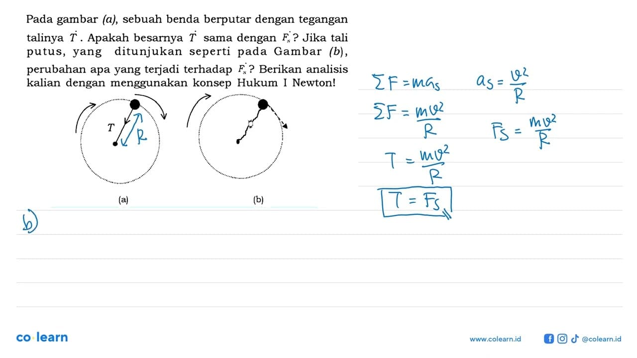 Pada gambar (a), sebuah benda berputar dengan tegangan