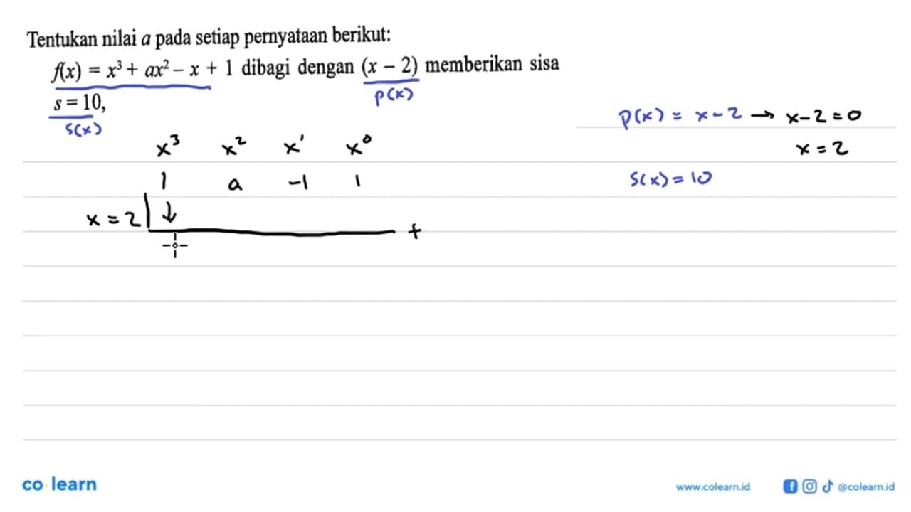 Tentukan nilai a pada setiap pernyataan berikut: