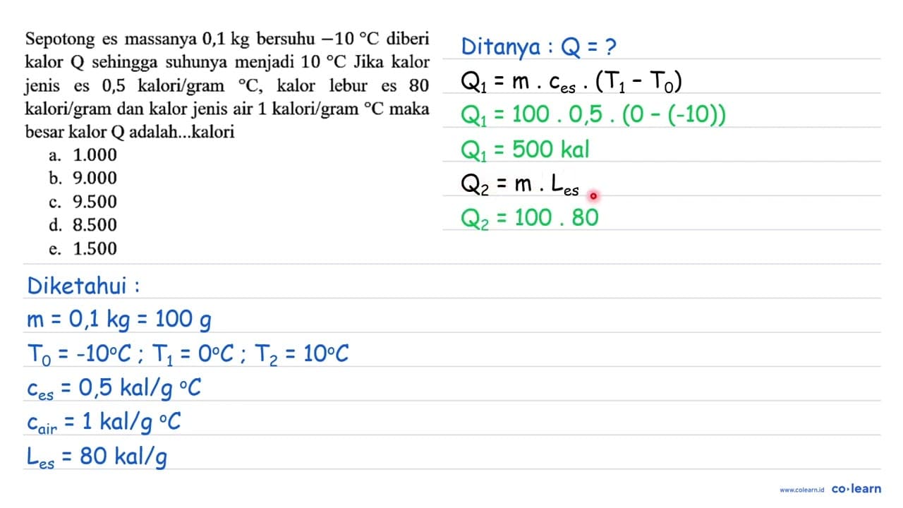 Sepotong es massanya 0,1 kg bersuhu -10 C diberi kalor Q