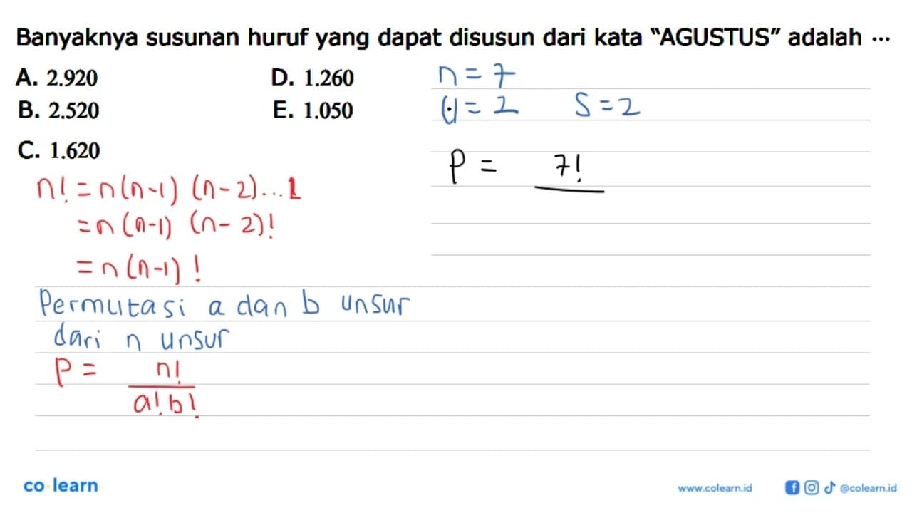 Banyaknya susunan huruf yang dapat disusun dari kata
