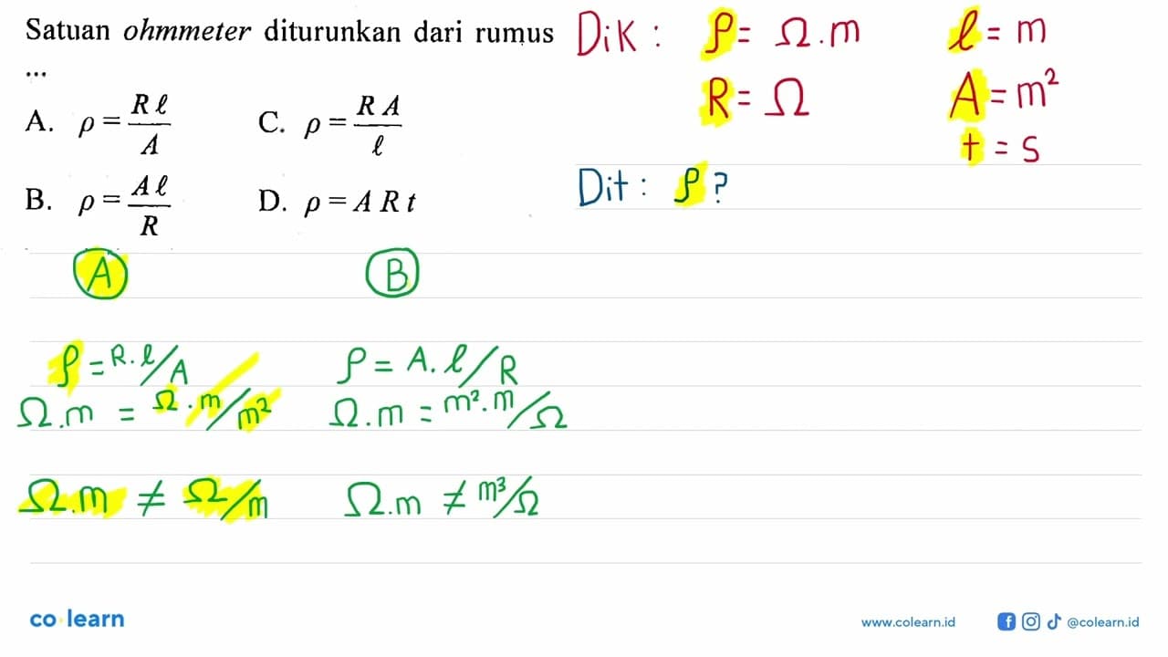 Satuan ohmmeter diturunkan dari rumus