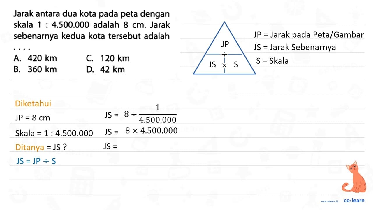 Jarak antara dua kota pada peta dengan skala 1 : 4.500.000