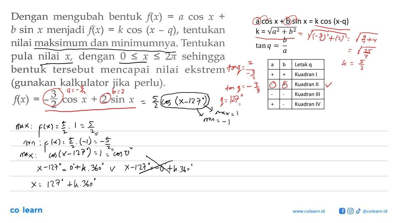 Dengan mengubah bentuk f(x) = a cos x + b sin x menjadi