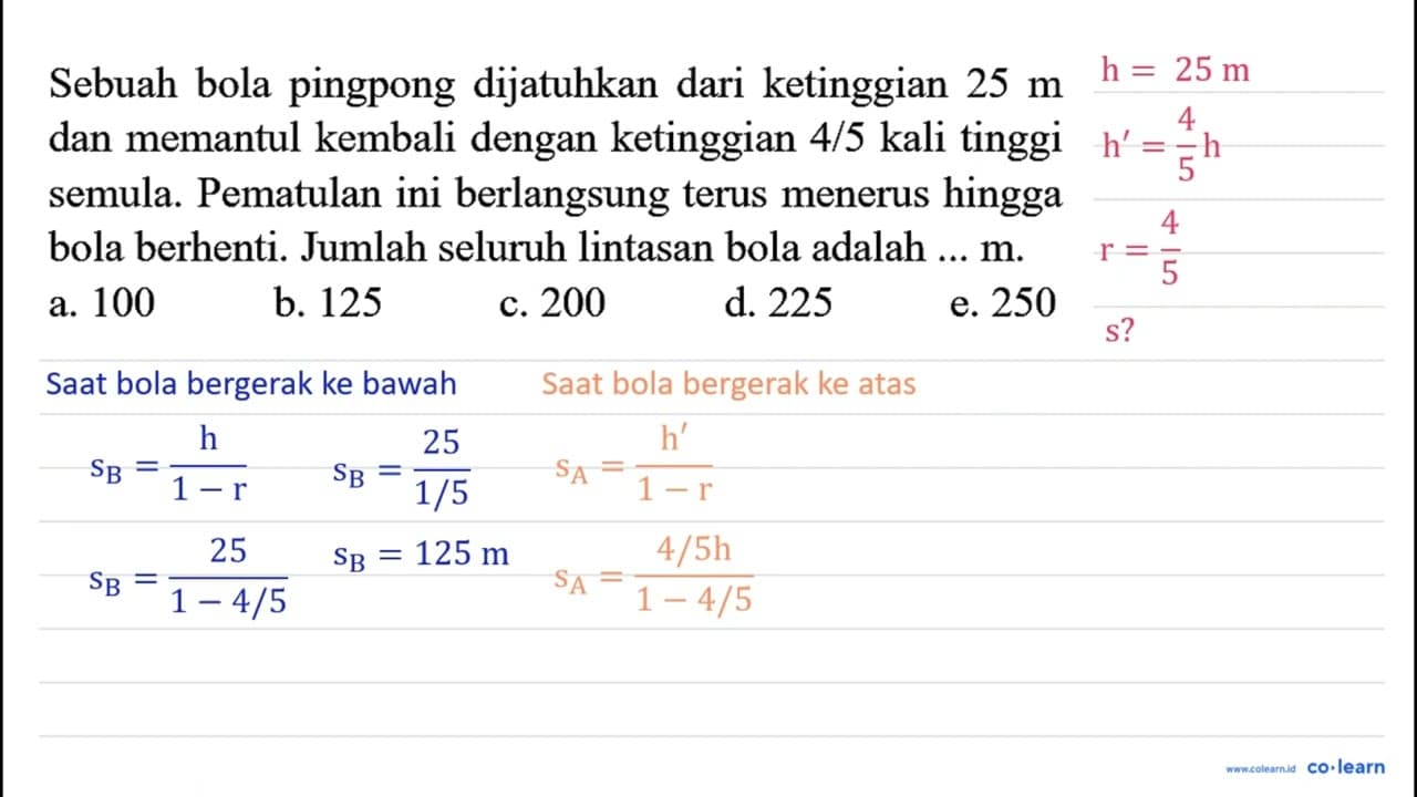 Sebuah bola pingpong dijatuhkan dari ketinggian 25 m dan