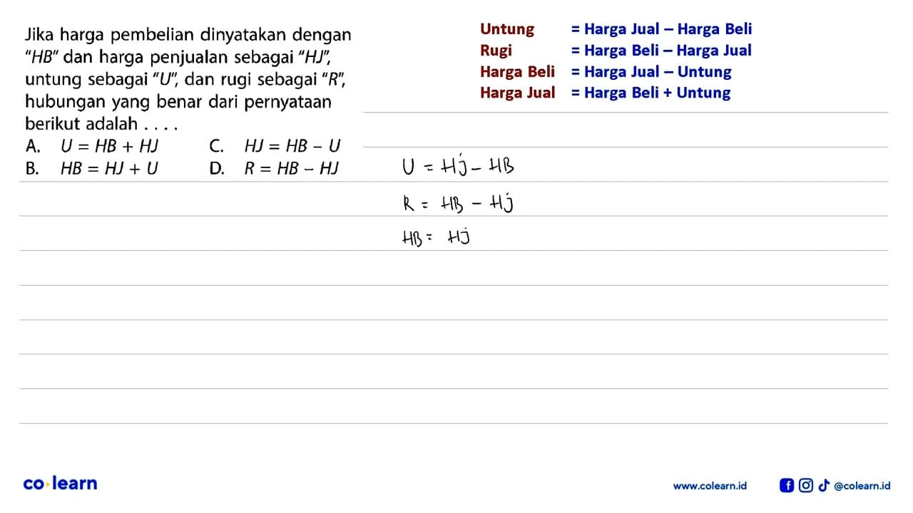 Jika harga pembelian dinyatakan dengan "HB" dan harga