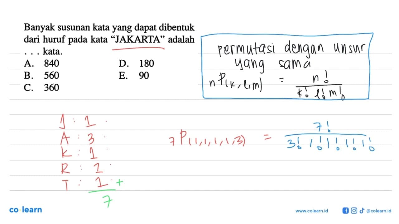 Banyak susunan kata yang dapat dibentuk dari huruf pada