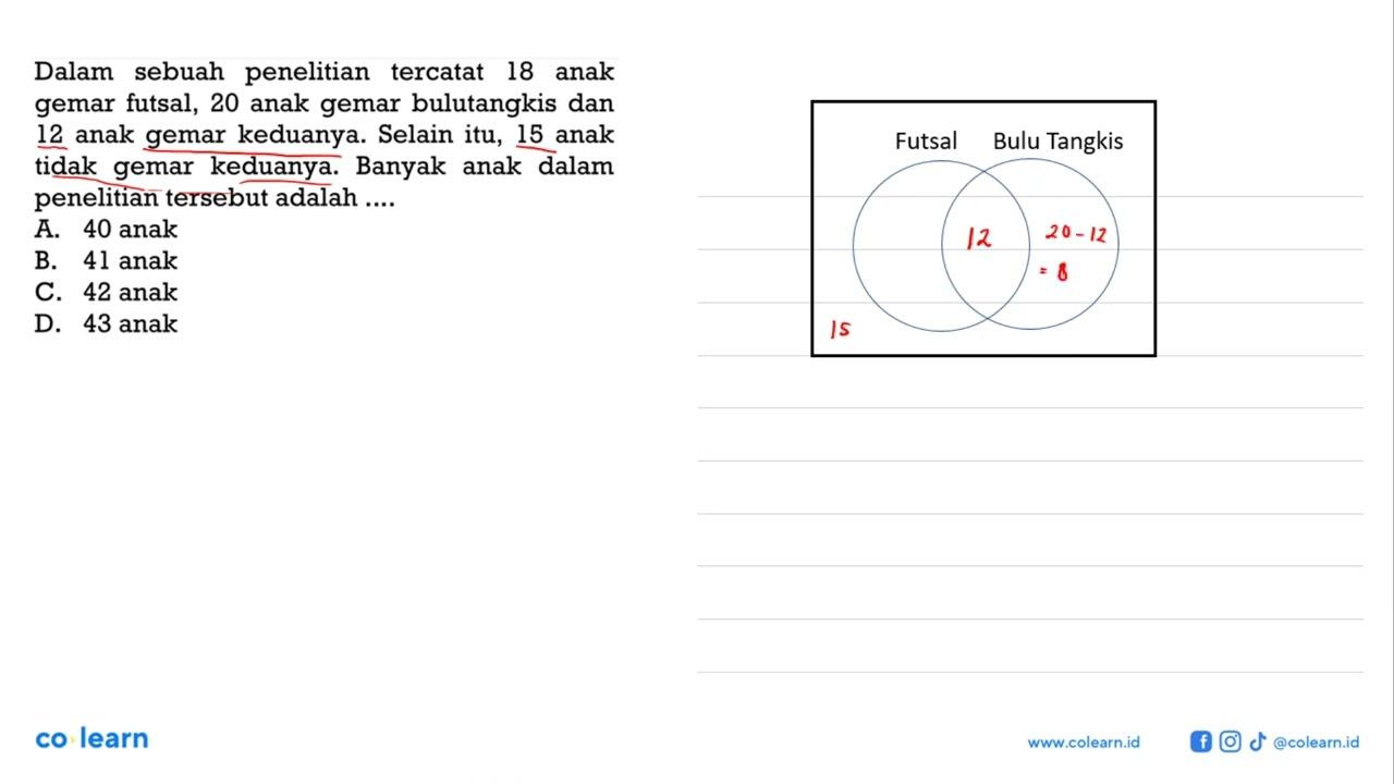 Dalam sebuah penelitian tercatat 18 anak gemar futsal, 20