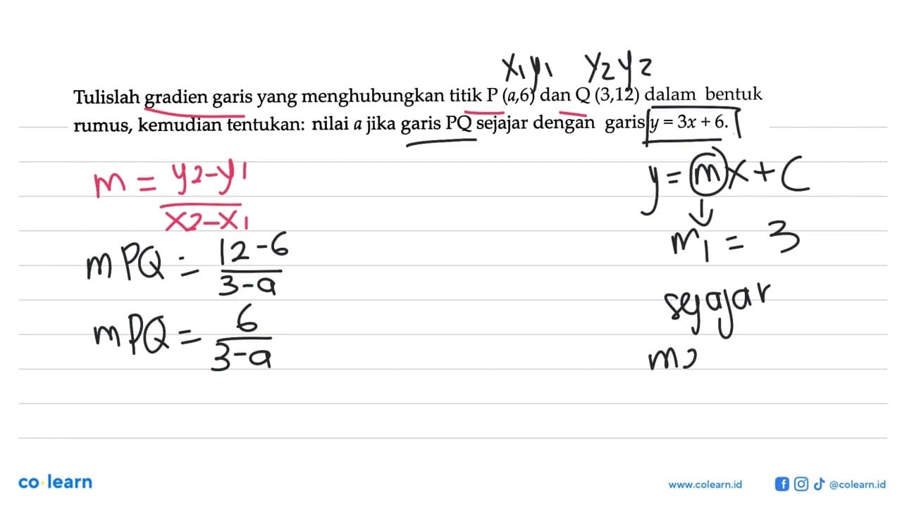 Tulislah gradien garis yang menghubungkan titik P (4,6) dan