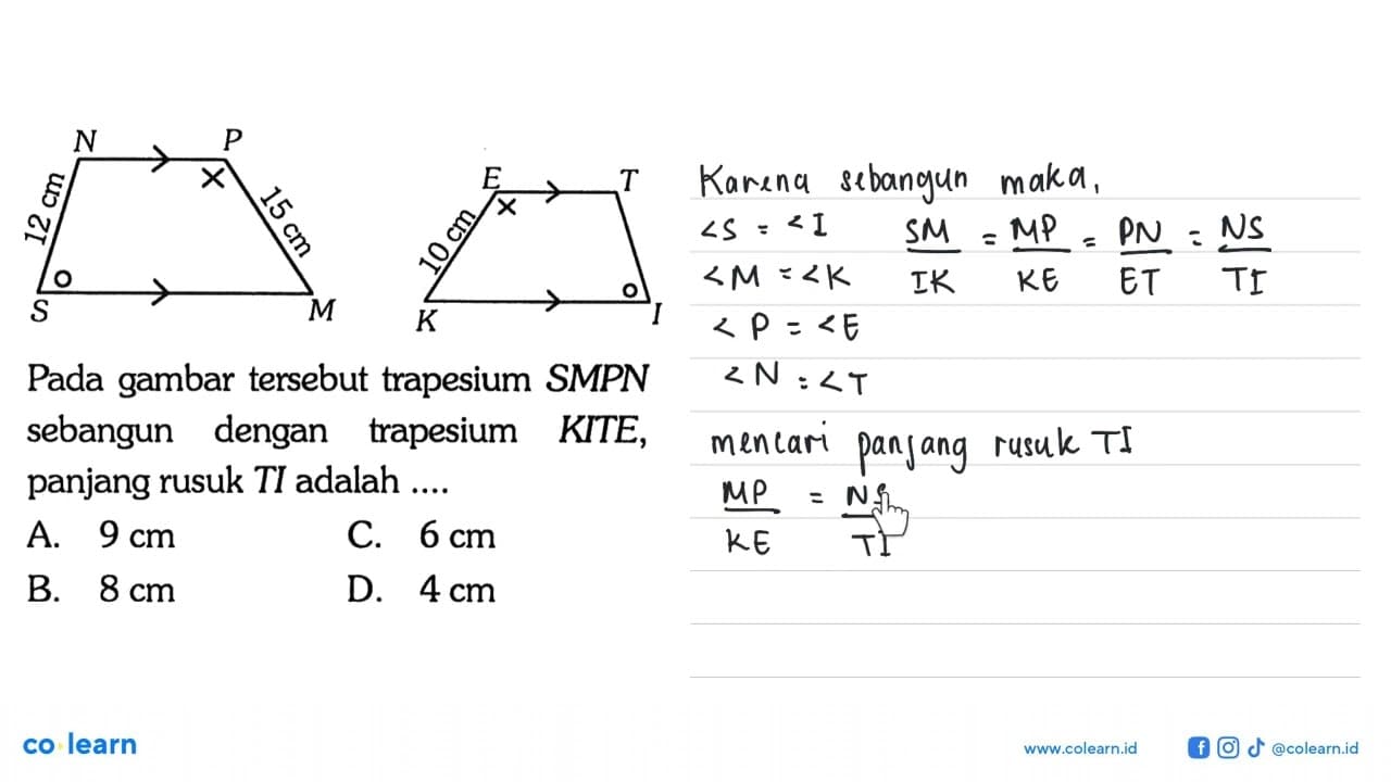 N P 12 cm 15 cm S ME T 10 cm K IPada gambar tersebut