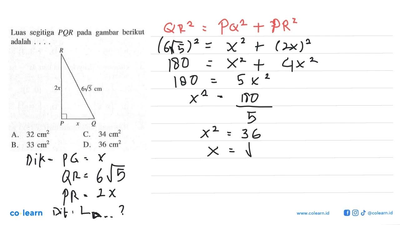Luas segitiga PQR pada gambar berikut adalah .... 2x