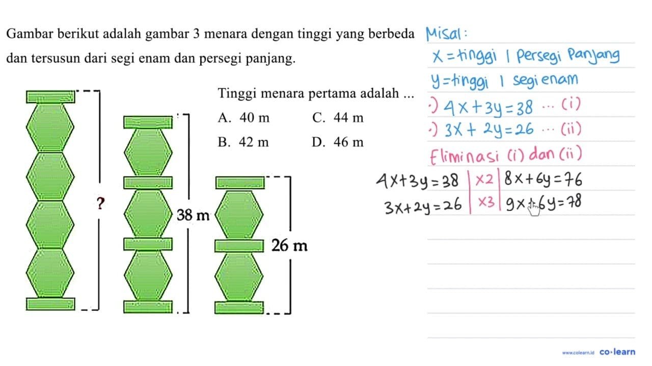 Gambar berikut adalah gambar 3 menara dengan tinggi yang