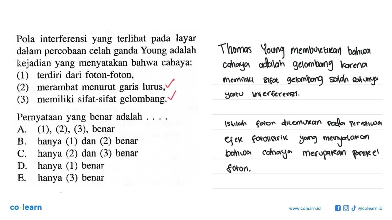 Pola interferensi yang terlihat pada layar dalam percobaan