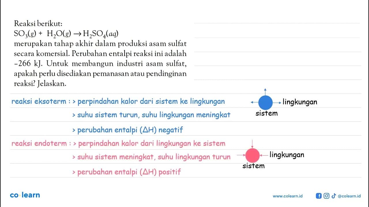 Reaksi berikut: SO3 (g) + H2O (g) -> H2SO4 (aq) merupakan