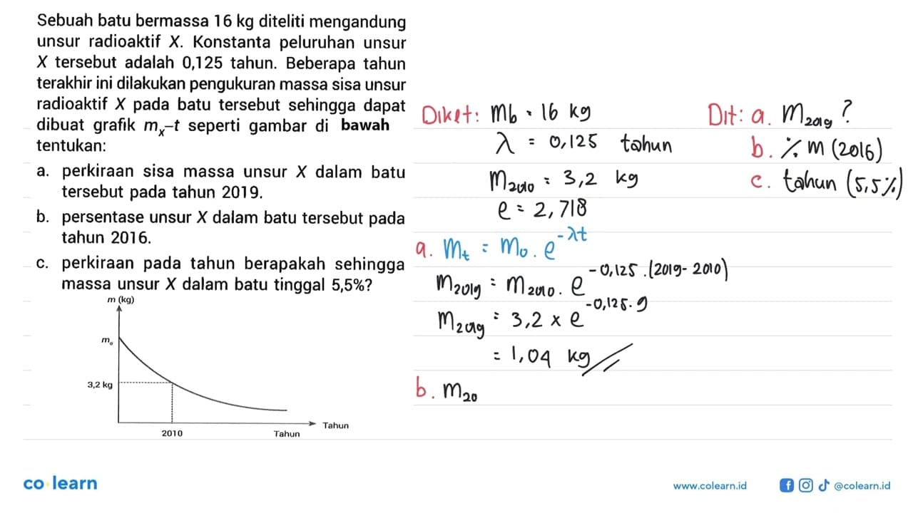 Sebuah batu bermassa 16 kg diteliti mengandung unsur