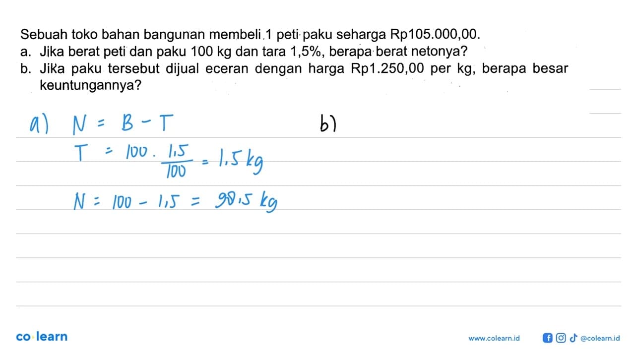 Sebuah toko bahan bangunan membeli. 1 peti paku seharga