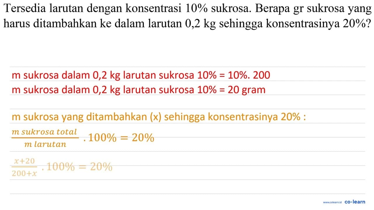 Tersedia larutan dengan konsentrasi 10 % sukrosa. Berapa gr