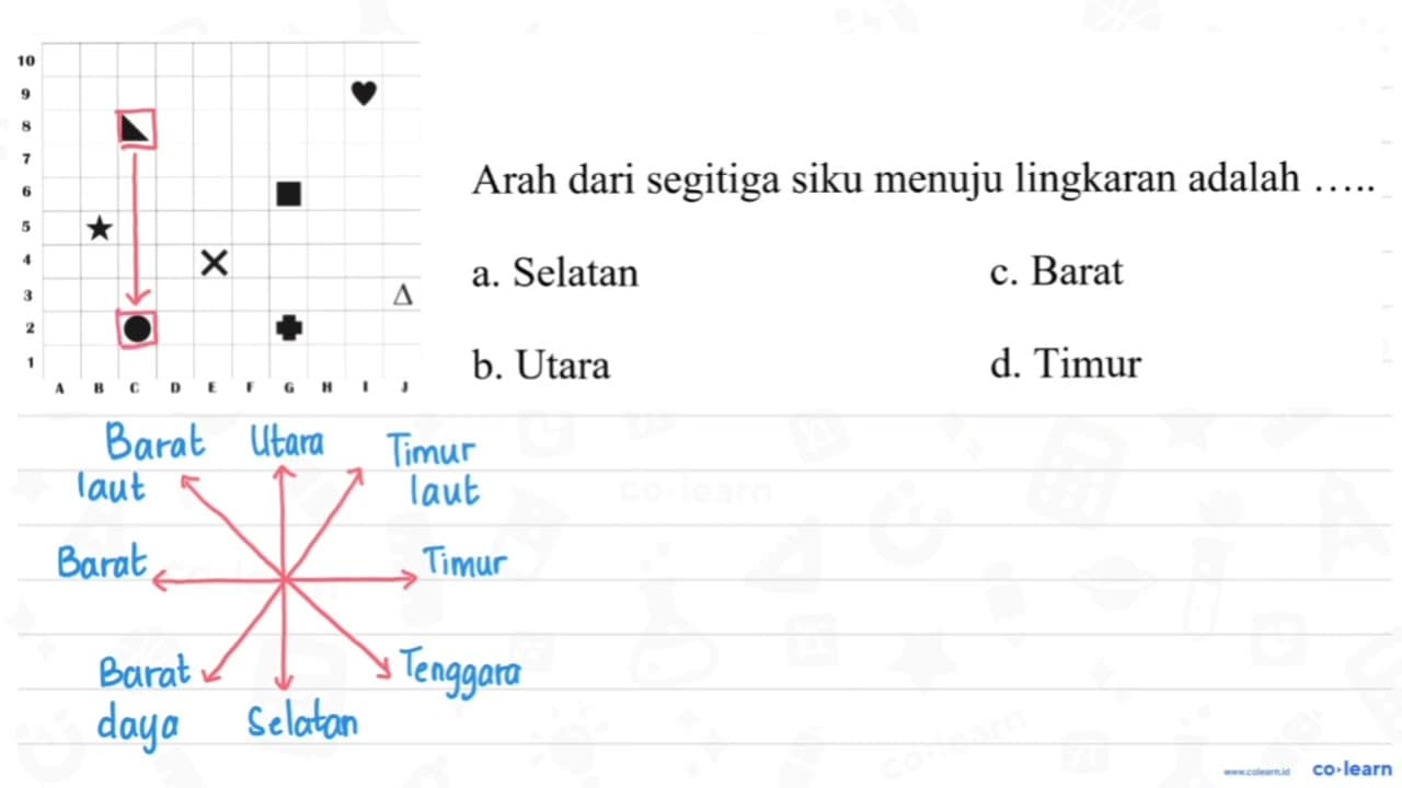 Arah dari segitiga siku menuju lingkaran adalah ... 10 9 8