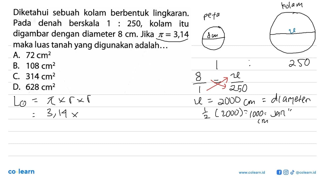 Diketahui sebuah kolam berbentuk lingkaran. Pada denah