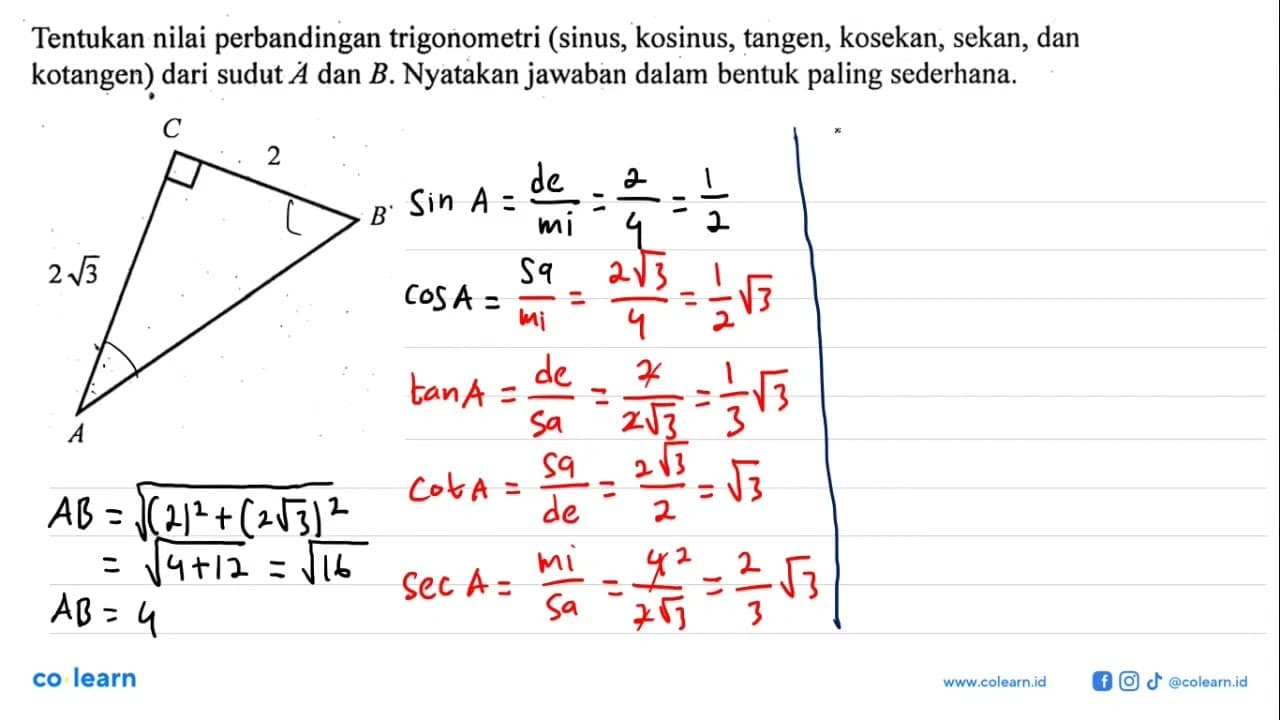 Tentukan nilai perbandingan trigonometri (sinus, kosinus,